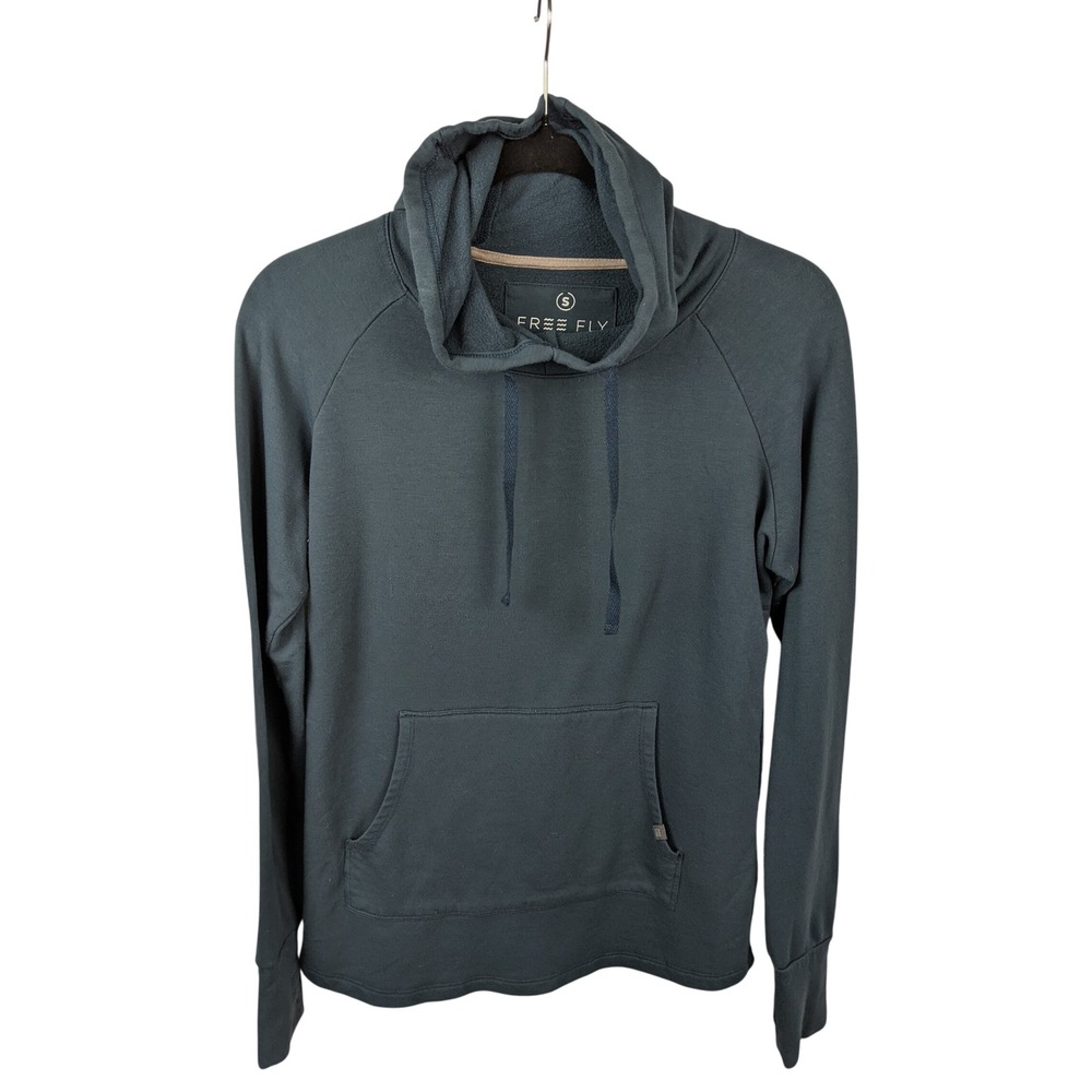 Free Fly Bamboo Fleece Pullover Hoodie Teal Blue Cowl Neck Womens Small 0480